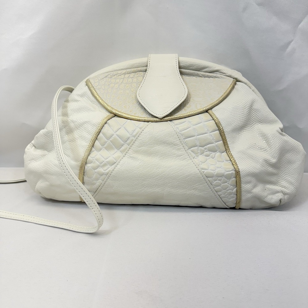 Vintage NWOT Fifth Avenue‎ Purse White Gold Trim Leather Patchwork Shoulder Bag